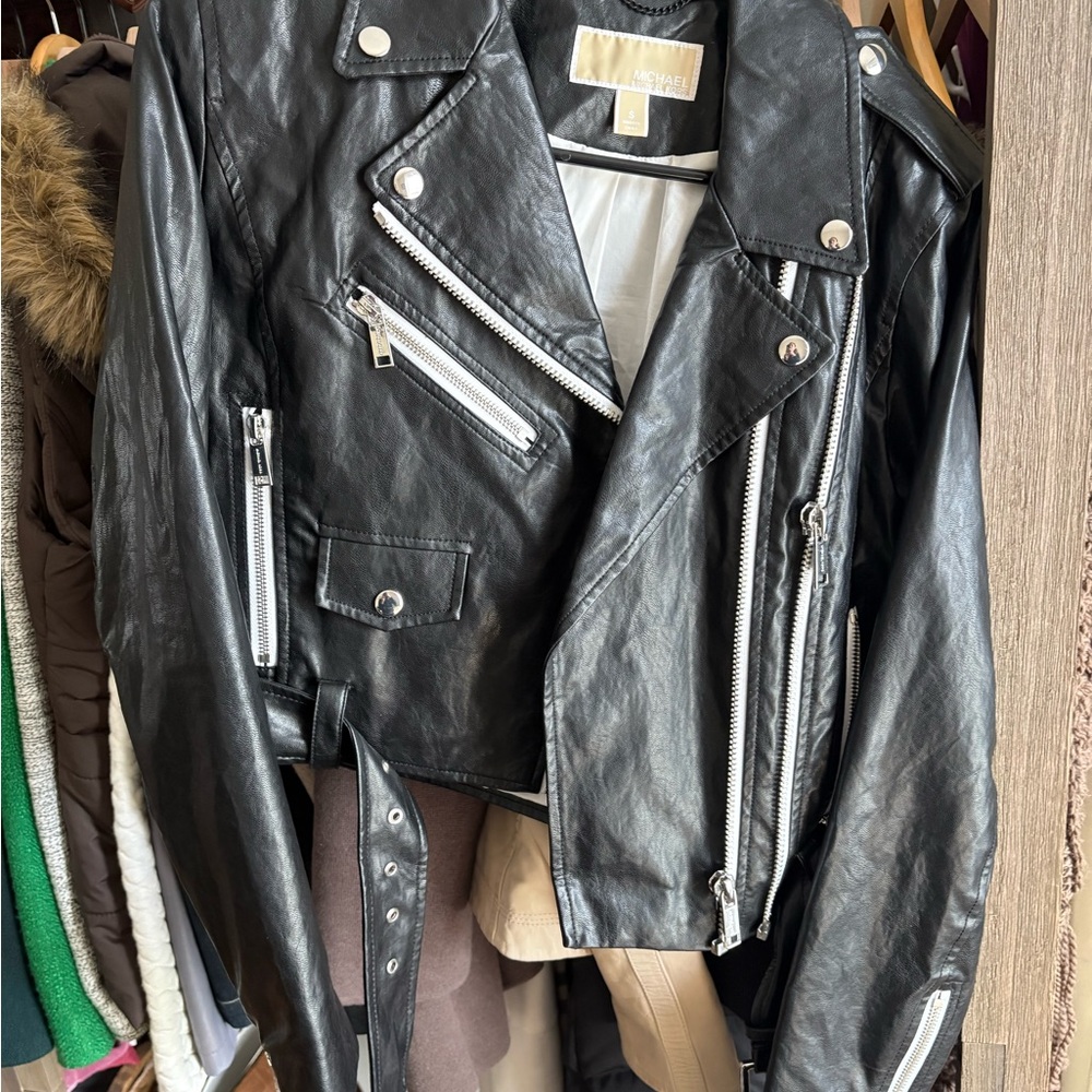 Michael Kors Women's Black Leather Biker Jacket